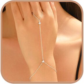 925 Sterling Silver Starburst Ring Hand Chain Bracelet for Women, 14k Gold Plated non Tarnish Star Dainty Bracelets Hand Chain Ring Stackable North Star Chains Bracelet Wedding Graduation Jewelry Gift in Saudi Arabia