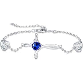 Birthstone Bracelet 14K White Gold Celtic Cross Bracelet Birthstone Charm Link Bracelet for Women Jewelry Anniversary Mothers Day Gifts for Girlfriend Daughter in Saudi Arabia