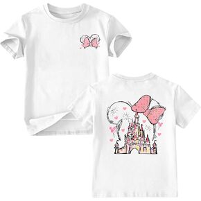 Bow Shirt for Girls Graphic Tshirt Kids Cute Castle Outfit Holiday Family Vacation Shirts Summer Tees Cotton Tops in Saudi Arabia