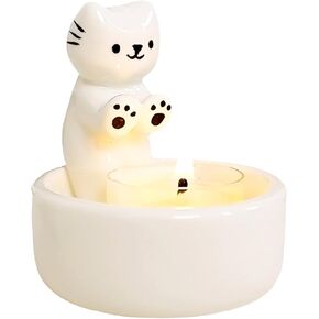 Cat Candle Holder, Cartoon Kitten Warming Paws Tealight Holder, Cute Cat Couple Cat Ceramic Scented Candle Holder Candlestick Home Decoration for Cat Lover (CCH-Single), White in Saudi Arabia