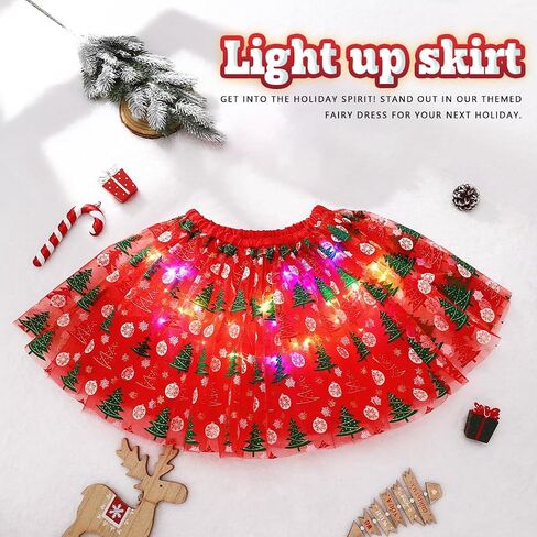 Women Christmas Tutu Light up Santa Tutu Skirts Tulle Layered Dance Skirt Christmas Accessories for Women and Girls in Kuwait
