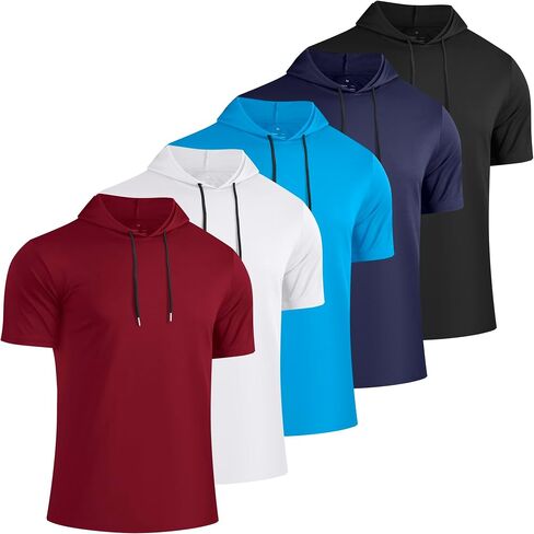 HovSiyla 5 Pack Men's Short Sleeve Hoodie Dri Fit Running Shirts for Men Lightweight Pullover Sweatshirt for Fitness Casual in Saudi Arabia
