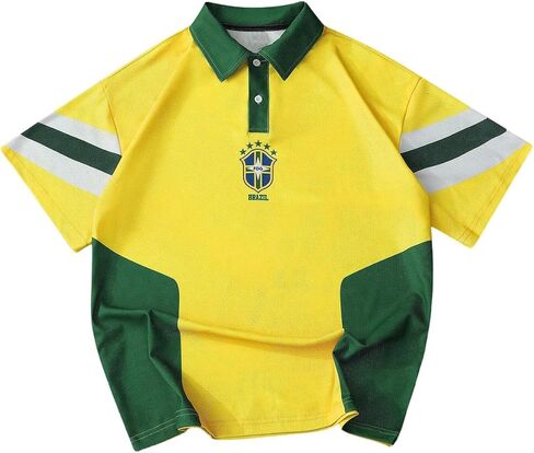 WDIRARA Men's Soccer Jersey Button Collared Shirts Short Sleeve Graphic Tees Football Shirt in Kuwait