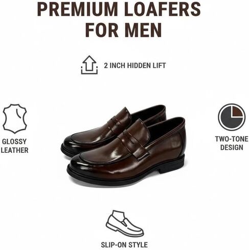 Battle Men Men's Invisible Height Increasing Loafers-Black Slip-on Lightweight Casual Penny Loafer- 2 Inches Taller in Saudi Arabia