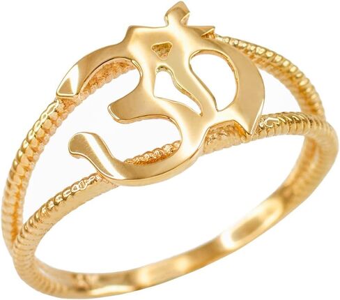 10K Yellow Gold Om Symbol Dainty Yoga Ring in Kuwait