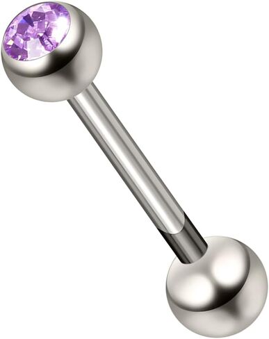 G23 Grade Titanium Single 6mm Stone Ball with 14 Gauge - 14mm, 16mm, 18mm, 19mm, 20mm, 22mm Straight Barbell Tongue Bars - Tongue Ring Stud - Industrial Piercing Body jewelry in Kuwait