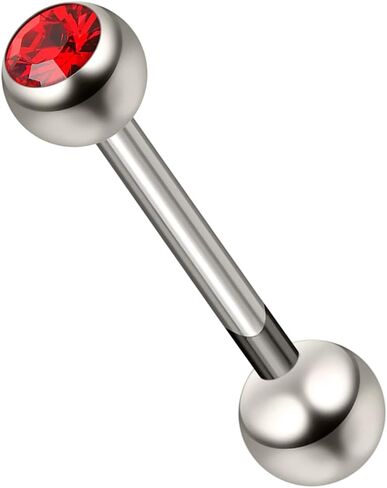 G23 Grade Titanium Single 6mm Stone Ball with 14 Gauge - 14mm, 16mm, 18mm, 19mm, 20mm, 22mm Straight Barbell Tongue Bars - Tongue Ring Stud - Industrial Piercing Body jewelry in Kuwait