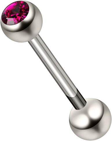 G23 Grade Titanium Single 6mm Stone Ball with 14 Gauge - 14mm, 16mm, 18mm, 19mm, 20mm, 22mm Straight Barbell Tongue Bars - Tongue Ring Stud - Industrial Piercing Body jewelry in Kuwait