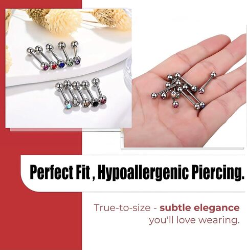 G23 Grade Titanium Single 6mm Stone Ball with 14 Gauge - 14mm, 16mm, 18mm, 19mm, 20mm, 22mm Straight Barbell Tongue Bars - Tongue Ring Stud - Industrial Piercing Body jewelry in Kuwait