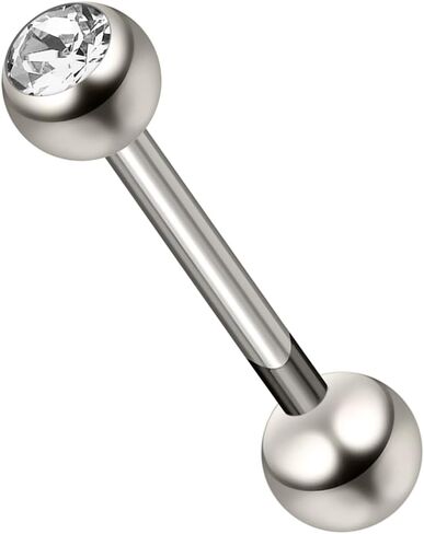 G23 Grade Titanium Single 6mm Stone Ball with 14 Gauge - 14mm, 16mm, 18mm, 19mm, 20mm, 22mm Straight Barbell Tongue Bars - Tongue Ring Stud - Industrial Piercing Body jewelry in Kuwait
