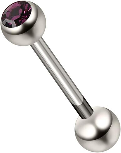 G23 Grade Titanium Single 6mm Stone Ball with 14 Gauge - 14mm, 16mm, 18mm, 19mm, 20mm, 22mm Straight Barbell Tongue Bars - Tongue Ring Stud - Industrial Piercing Body jewelry in Kuwait