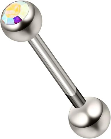 G23 Grade Titanium Single 6mm Stone Ball with 14 Gauge - 14mm, 16mm, 18mm, 19mm, 20mm, 22mm Straight Barbell Tongue Bars - Tongue Ring Stud - Industrial Piercing Body jewelry in Kuwait