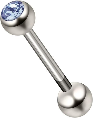 G23 Grade Titanium Single 6mm Stone Ball with 14 Gauge - 14mm, 16mm, 18mm, 19mm, 20mm, 22mm Straight Barbell Tongue Bars - Tongue Ring Stud - Industrial Piercing Body jewelry in Kuwait