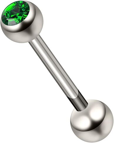 G23 Grade Titanium Single 6mm Stone Ball with 14 Gauge - 14mm, 16mm, 18mm, 19mm, 20mm, 22mm Straight Barbell Tongue Bars - Tongue Ring Stud - Industrial Piercing Body jewelry in Kuwait