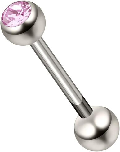 G23 Grade Titanium Single 6mm Stone Ball with 14 Gauge - 14mm, 16mm, 18mm, 19mm, 20mm, 22mm Straight Barbell Tongue Bars - Tongue Ring Stud - Industrial Piercing Body jewelry in Kuwait