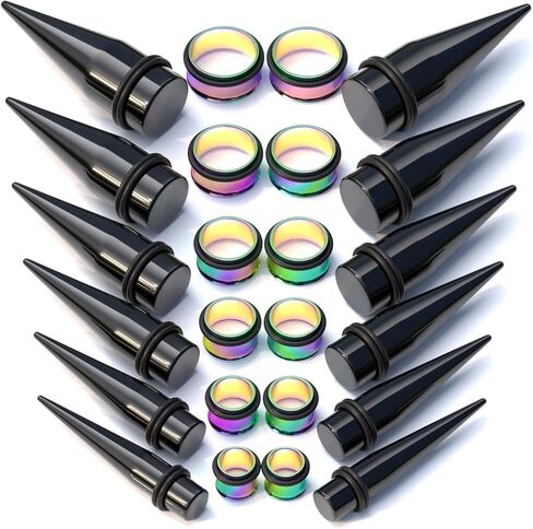 Gauge Ear Stretching Kits 00G-20mm Tapers Metal Tunnels Surgical Stainless Steel Piercing Jewelry in Kuwait