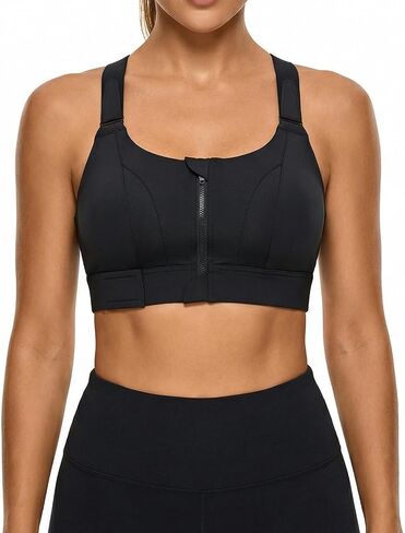 Women Sports Bra Front Fastening High Impact Zip Front Post Surgery Running Yoga Bras Crop Top with Adjustable Straps in Saudi Arabia