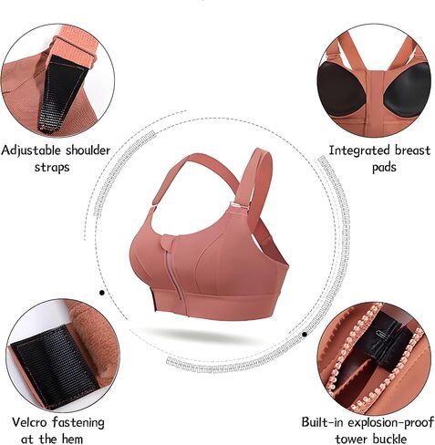Women Sports Bra Front Fastening High Impact Zip Front Post Surgery Running Yoga Bras Crop Top with Adjustable Straps in Saudi Arabia