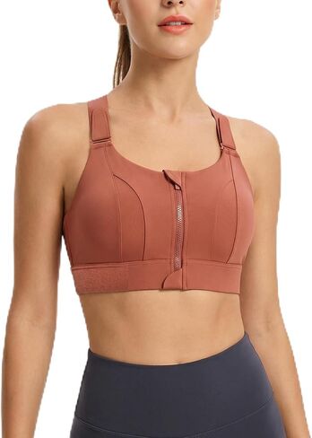 Women Sports Bra Front Fastening High Impact Zip Front Post Surgery Running Yoga Bras Crop Top with Adjustable Straps in Saudi Arabia