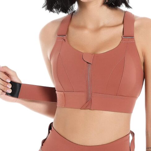Women Sports Bra Front Fastening High Impact Zip Front Post Surgery Running Yoga Bras Crop Top with Adjustable Straps in Saudi Arabia