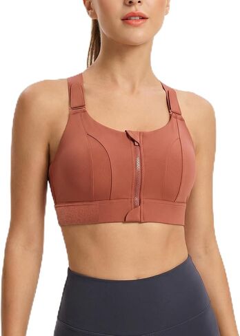 Women Sports Bra Front Fastening High Impact Zip Front Post Surgery Running Yoga Bras Crop Top with Adjustable Straps in Saudi Arabia