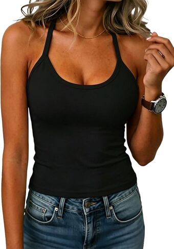 Flamingals Women's Longline Sports Bras Wirefree Padded Racerback Scoop Neck Yoga Workout Gym Tank Top with Built in Bra in Kuwait