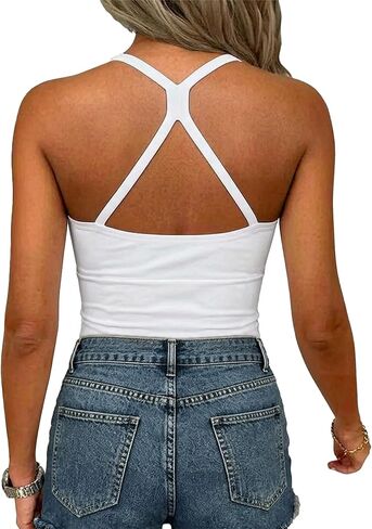 Flamingals Women's Longline Sports Bras Wirefree Padded Racerback Scoop Neck Yoga Workout Gym Tank Top with Built in Bra in Kuwait