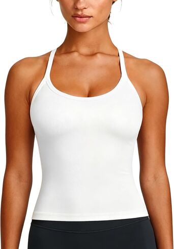 Flamingals Women's Longline Sports Bras Wirefree Padded Racerback Scoop Neck Yoga Workout Gym Tank Top with Built in Bra in Kuwait