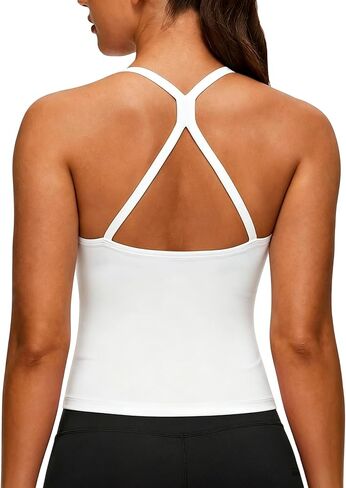 Flamingals Women's Longline Sports Bras Wirefree Padded Racerback Scoop Neck Yoga Workout Gym Tank Top with Built in Bra in Kuwait