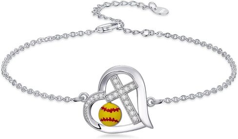 925 Sterling Silver Heart Cross Volleyball/Softball/Soccer/Football Bracelet Sports Jewelry Mothers Day Gifts for Women in Saudi Arabia