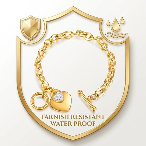 Ora & Eve 18K Gold- Heart Charm Bracelet for Women – Toggle Clasp, Waterproof, Hypoallergenic, Dainty Link Chain, Cubic Zirconia Accent, Adjustable Jewelry Gift in Saudi Arabia