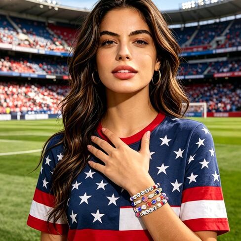 8Pcs Patriotic Jewelry for Women, Red White Blue USA Love Beaded Bracelets for 4th of July, Independence Day, Gifts for Adults & Teens in Saudi Arabia