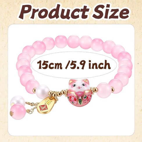 Crystal Bead Bracelet Ceramic Cat Pendant Lucky Cat Bracelet with Natural Gemstone Feng Shui Jewelry for Women Charm Good Luck Gift Adjustable Wealth Fortune Protection in Saudi Arabia