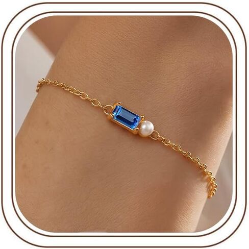 Birthstone Gold Bracelets for Women Non Tarnish Trendy 14k Gold Plated Bracelet Dainty Charm Emerald Bracelets Stack Cuban Link Friendship Bracelets Jewelry Gifts for Birthday/Valentine's Day in Kuwait
