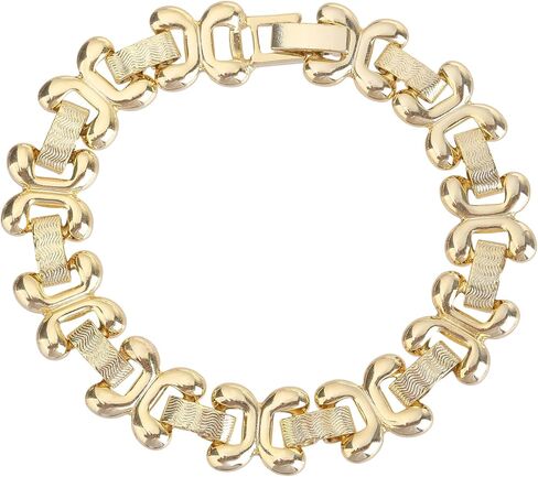 18K Gold-Plated Wide Chain Women's Gold Bracelet | Fashionable and Unique “C"-Shaped Link Design Gold Bracelet in Kuwait