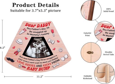 WaaHome Fathers Day Picture Frame for Dad from Daughter Son Baby Funny First Fathers Day Gift for New Dad, Wood Happy Fathers Day from the Bump Photo Frame for First Time Dad Dad to Be Gifts Nursery Decor in Kuwait