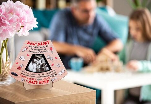 WaaHome Fathers Day Picture Frame for Dad from Daughter Son Baby Funny First Fathers Day Gift for New Dad, Wood Happy Fathers Day from the Bump Photo Frame for First Time Dad Dad to Be Gifts Nursery Decor in Kuwait