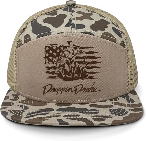 Droppin Drake 7 Panel Mesh Back Trucker Hat - Hunting Dog in American Flag Design in Saudi Arabia