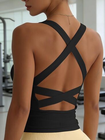 Women High Support Sports Bra Cross Back Strappy Workout Bra for Women Athletic Tank Top Gym Running Fitness Bra in Kuwait