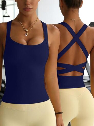Women High Support Sports Bra Cross Back Strappy Workout Bra for Women Athletic Tank Top Gym Running Fitness Bra in Kuwait