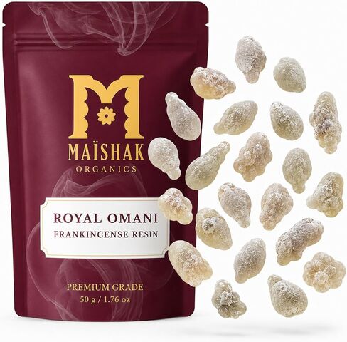 Premium Omani Frankincense Resin 50g | Authentic Hojari Boswellia Sacra Incense Resin | Wild-Harvested Frankincense Tears for Meditation, Aromatherapy & Spiritual Rituals in Kuwait