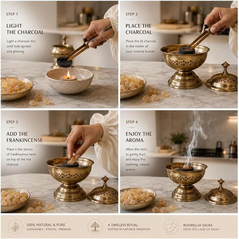 Premium Omani Frankincense Resin 50g | Authentic Hojari Boswellia Sacra Incense Resin | Wild-Harvested Frankincense Tears for Meditation, Aromatherapy & Spiritual Rituals in Kuwait