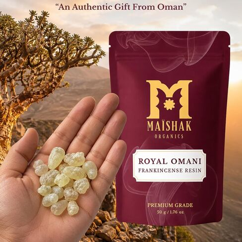Premium Omani Frankincense Resin 50g | Authentic Hojari Boswellia Sacra Incense Resin | Wild-Harvested Frankincense Tears for Meditation, Aromatherapy & Spiritual Rituals in Kuwait