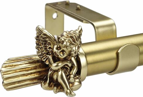 1-1/8 Inch Diameter Brushed Gold Curtain Rods with Cherub Finial, 36-72'' Telescoping Single Curtain Rods for window width 24-68 inch, 1 pack in Saudi Arabia