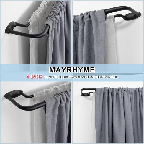Double Curtain Rods, Wrap Around Curtain Rod for Windows, Internal Splicing 1'' Front and 5/8'' Back Adjustable Curtain Rod with Aluminum Finials and Brackets (Black, 28-165") in Saudi Arabia