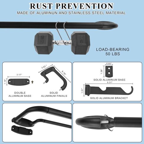 Double Curtain Rods, Wrap Around Curtain Rod for Windows, Internal Splicing 1'' Front and 5/8'' Back Adjustable Curtain Rod with Aluminum Finials and Brackets (Black, 28-165") in Saudi Arabia