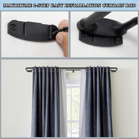 Double Curtain Rods, Wrap Around Curtain Rod for Windows, Internal Splicing 1'' Front and 5/8'' Back Adjustable Curtain Rod with Aluminum Finials and Brackets (Black, 28-165") in Saudi Arabia