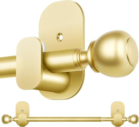 Gold No Drill Curtain Rods for Windows 48 to 84 Inch, USFOOK 5/8 Inch Curtain Rods No Drilling with 3M Adhesive Holders, Apartment Friendly Drapery Rod with Round Finials in Saudi Arabia