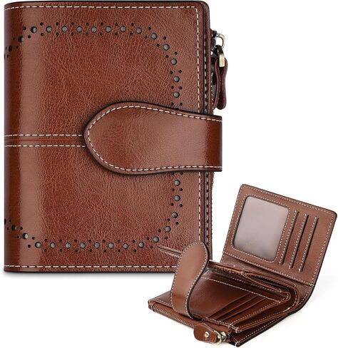 Genuine Leather Wallets for Women RFID Protective Coin Purse Red | Credit Card Holder, with Coin Pocket, 16 Card Slots, 2 ID Slots, 2 Cash Pocket, Mini, Cute in Saudi Arabia