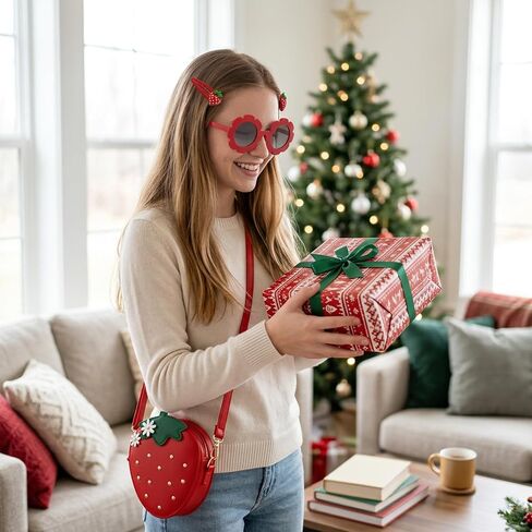 4PCS Strawberry Purse Set, Purse with Two Strawberry Hair Clips and Sunglasses, Fruit-Themed Accessories Set for Daily Use, Includes Strawberrys Coin Purse and Stylish Eyewear for Various Occasions in Saudi Arabia